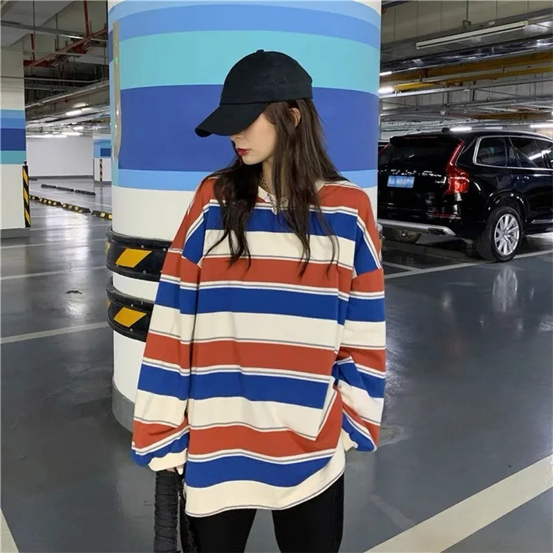 Nancy - Oversized sweater med striber og lange ærmer