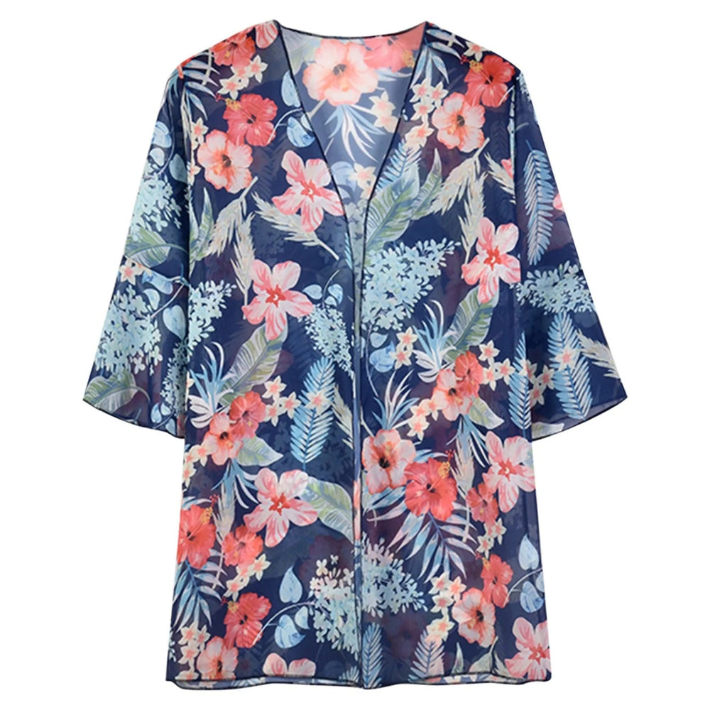 MODA blå blomsterprintet kimono med v-hals