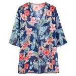 MODA blå blomsterprintet kimono med v-hals
