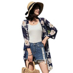 MODA blå transparent kimono med blomsterprint
