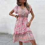 STELLA - Boho midikjole med blomsterprint
