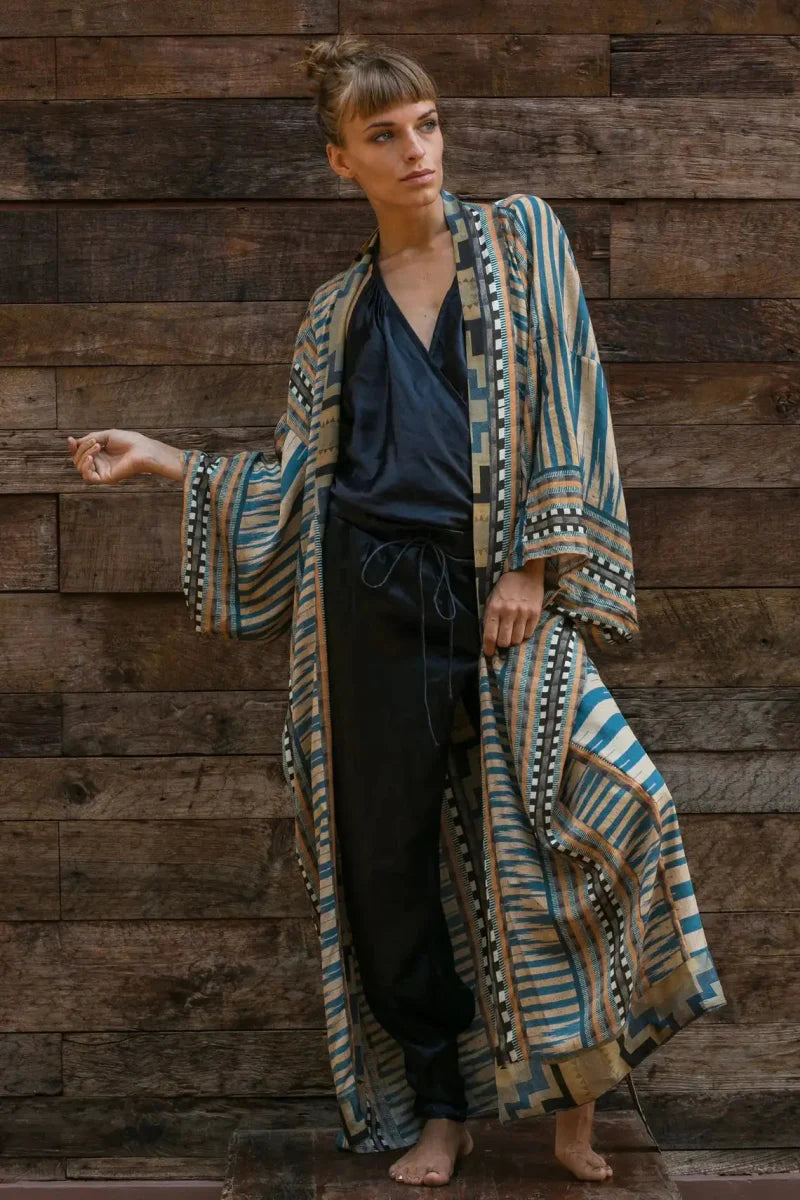 Boheme-elegant bikini-overtrækskjole Kimono-kjole