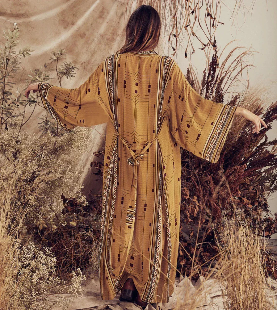 Boheme-elegant bikini-overtrækskjole Kimono-kjole