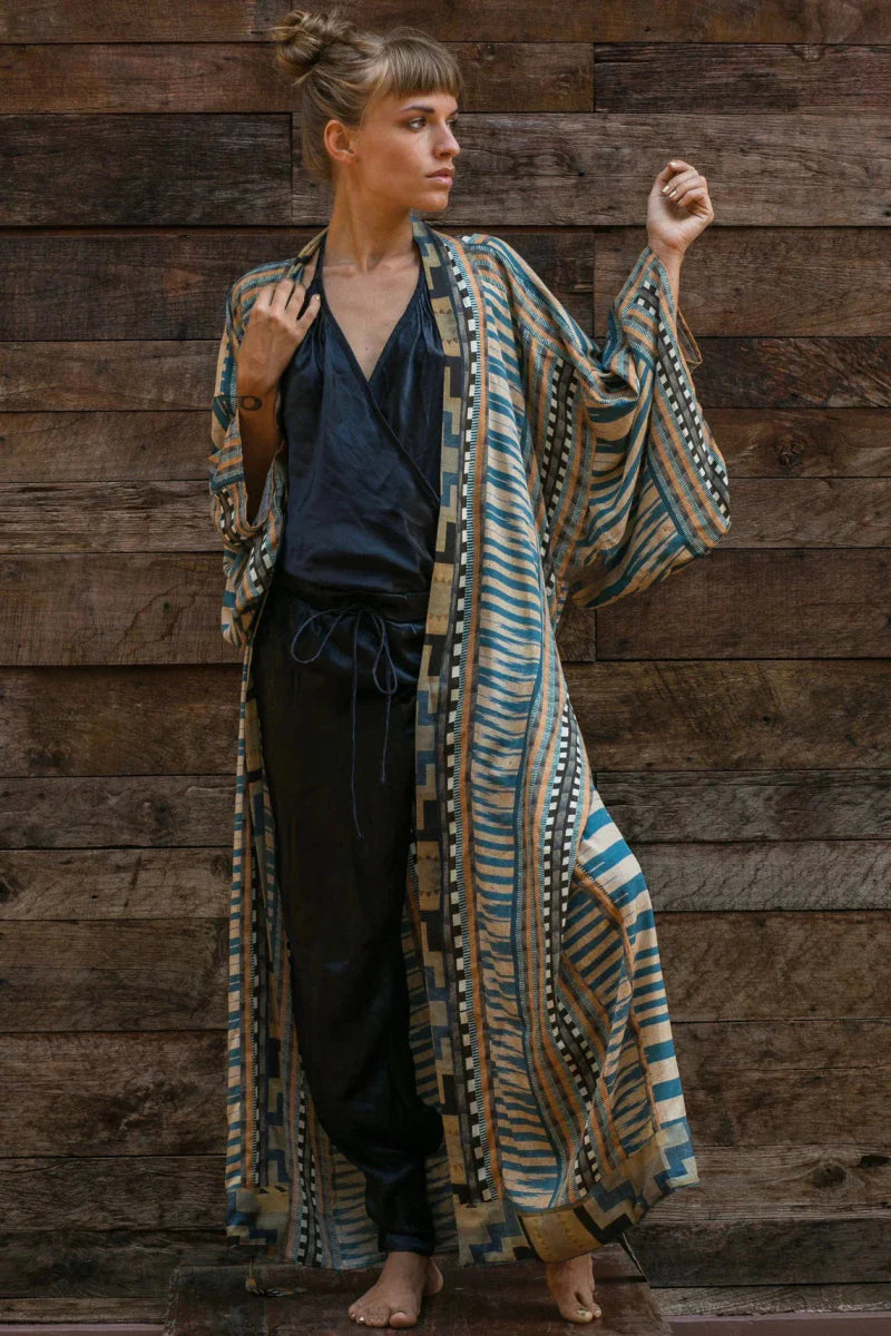 Boheme-elegant bikini-overtrækskjole Kimono-kjole
