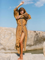 Boheme-elegant bikini-overtrækskjole Kimono-kjole