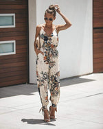 Boho Beige Jumpsuit med farverige Blomster