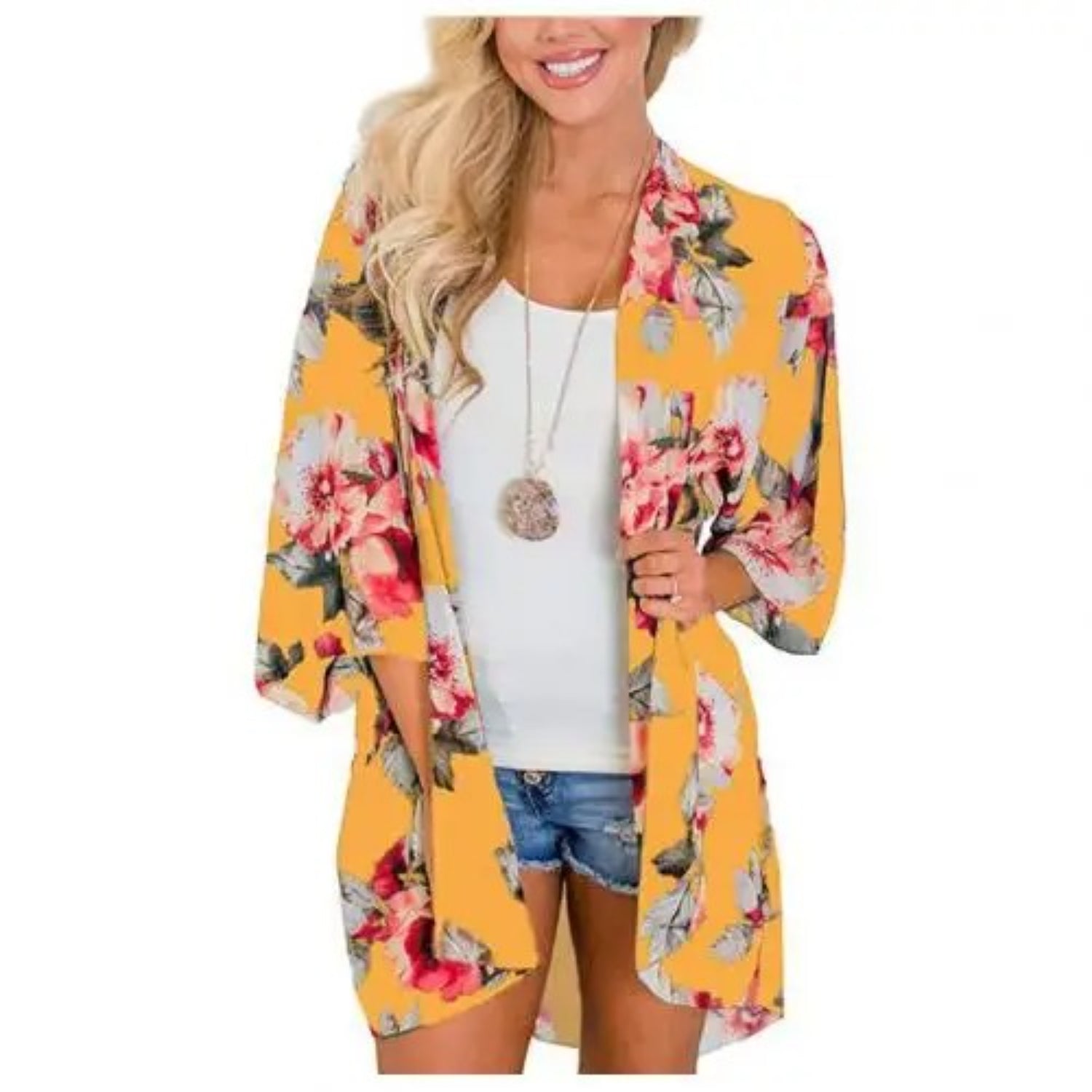 MODA blå blomsterprintet letvægts kimono