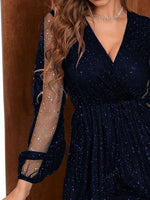 Imelda elegante V-hals glimmerkjole