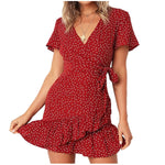 MODA sommerkjole med flæse i chiffon med prikker