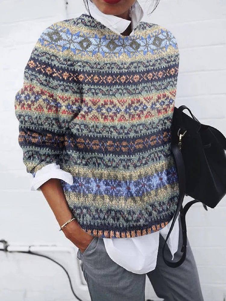 Cherie - Geometrisk mønstret vintage-sweater