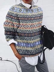 Cherie - Geometrisk mønstret vintage-sweater