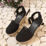 Sophia - hæklede sandaler med kilehæl med ankelrem