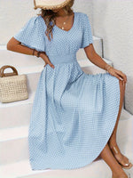 Midi Kjole med Smock Talje | V-Hals | Sommerligt & Feminint Look