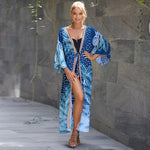 MODA blå bomuldsprintet stribet kimono