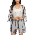 MODA Sort letvægts-kimono med geometrisk print