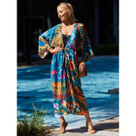 MODA blå bomuldsprintet stribet kimono