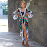 MODA blå bomuldsprintet stribet kimono