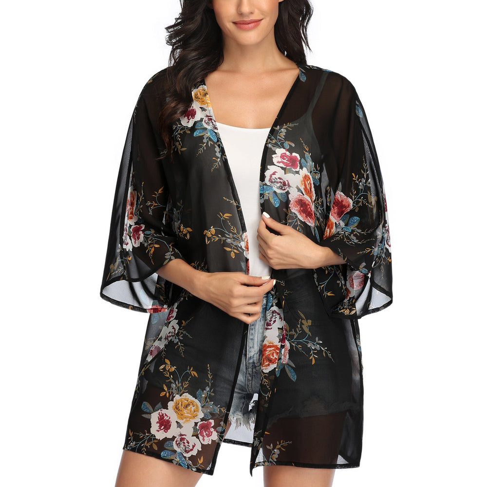 MODA Sort letvægts-kimono med geometrisk print