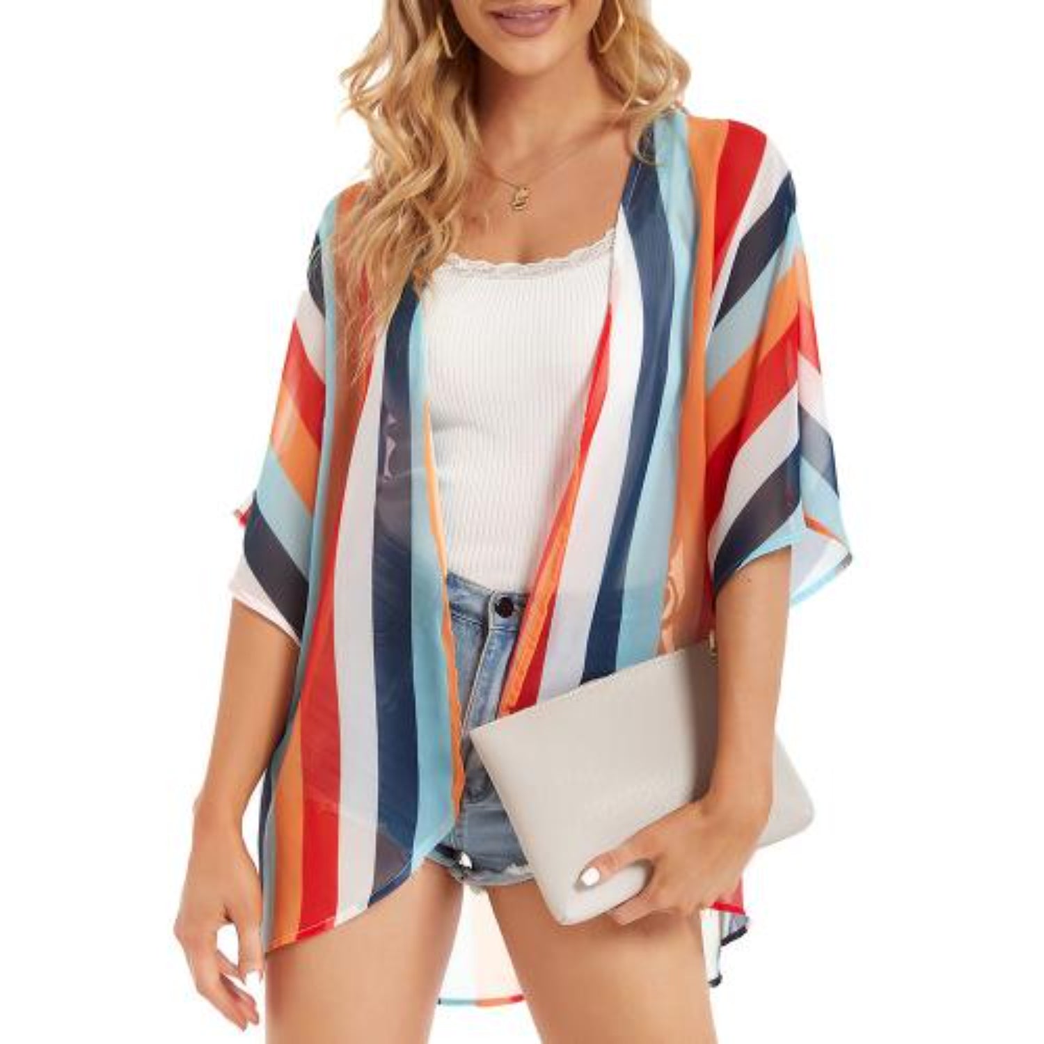MODA Grå blomsterprintet kimono med v-hals