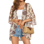 MODA Grå blomsterprintet kimono med v-hals