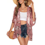 MODA Grå blomsterprintet kimono med v-hals