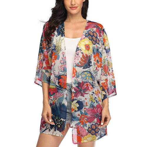 MODA Sort letvægts-kimono med geometrisk print