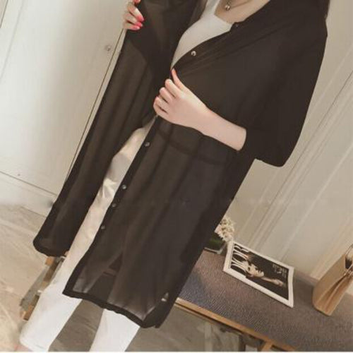 MODA sort tynd printet letvægts kimono