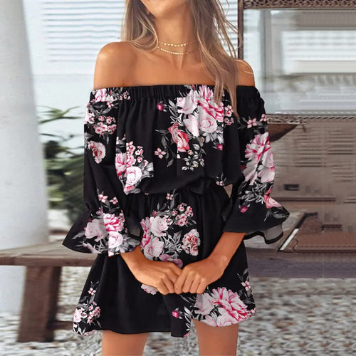 MODA hvid off shoulder sommerkjole med fjerprint