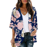 MODA blå printet letvægts-kimono med v-hals