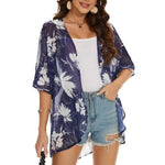 MODA Grå blomsterprintet kimono med v-hals