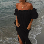 Elena - Romantisk off-the-shoulder kjole med flæser