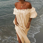 Elena - Romantisk off-the-shoulder kjole med flæser