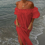 Elena - Romantisk off-the-shoulder kjole med flæser