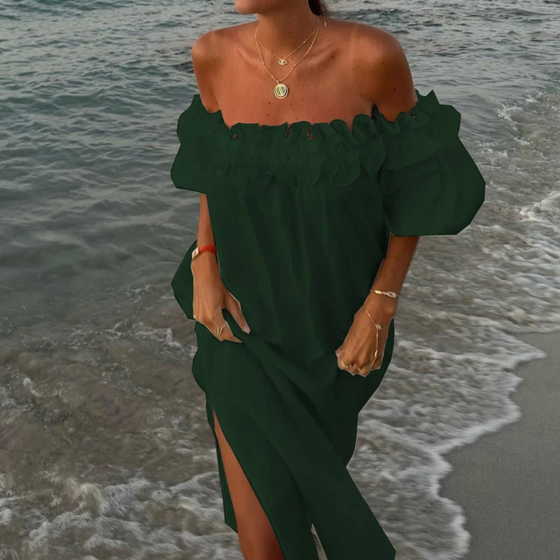 Elena - Romantisk off-the-shoulder kjole med flæser