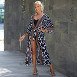 MODA blå bomuldsprintet stribet kimono
