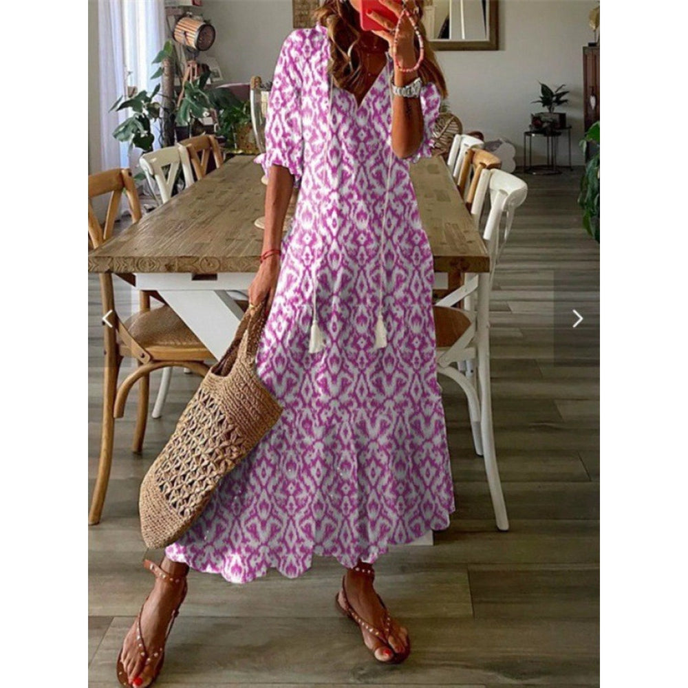MODA Blå blomsterprintet åndbar sommerkjole