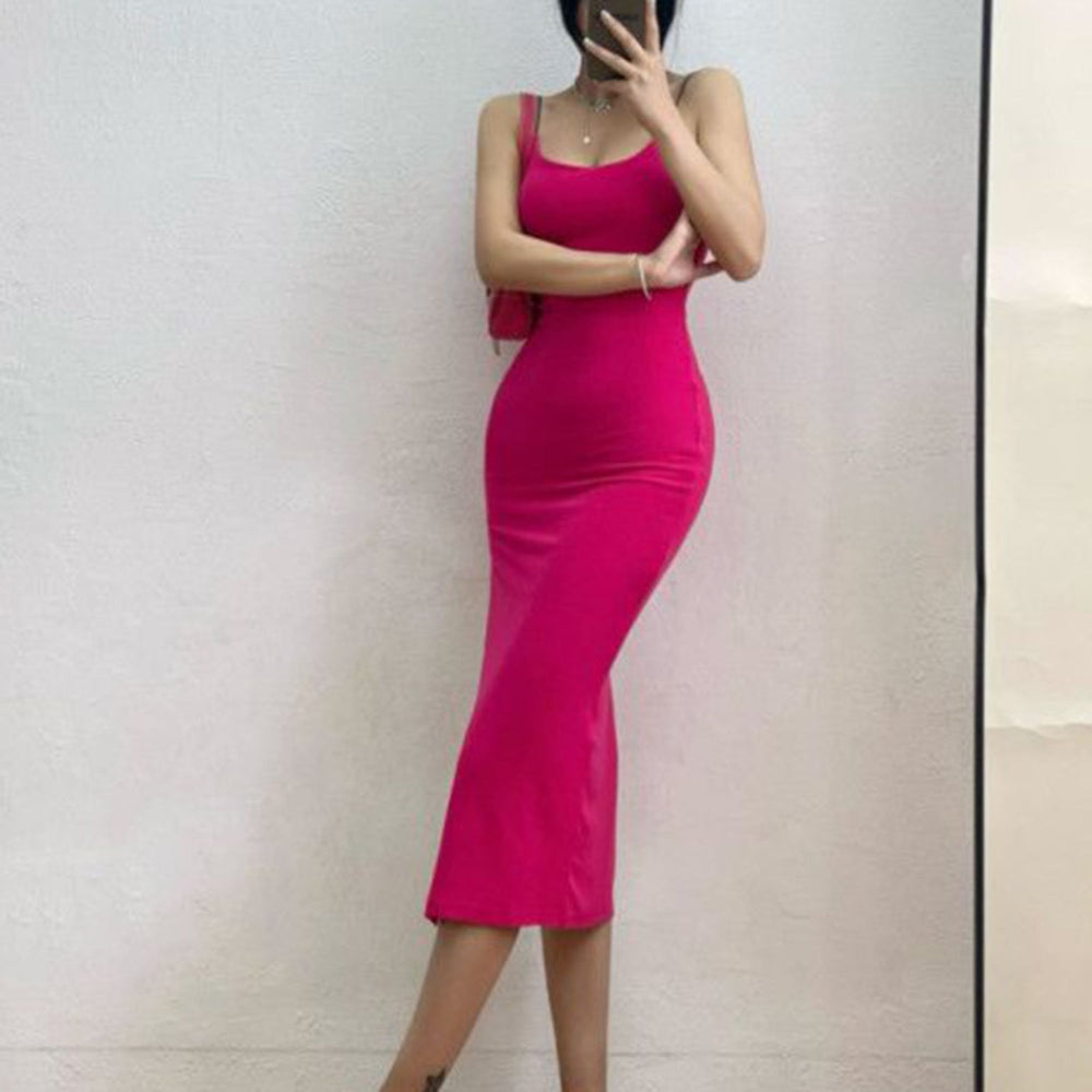 MODA pink u-hals enkel åndbar sommerkjole