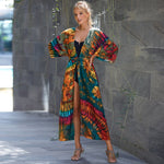 MODA blå bomuldsprintet stribet kimono