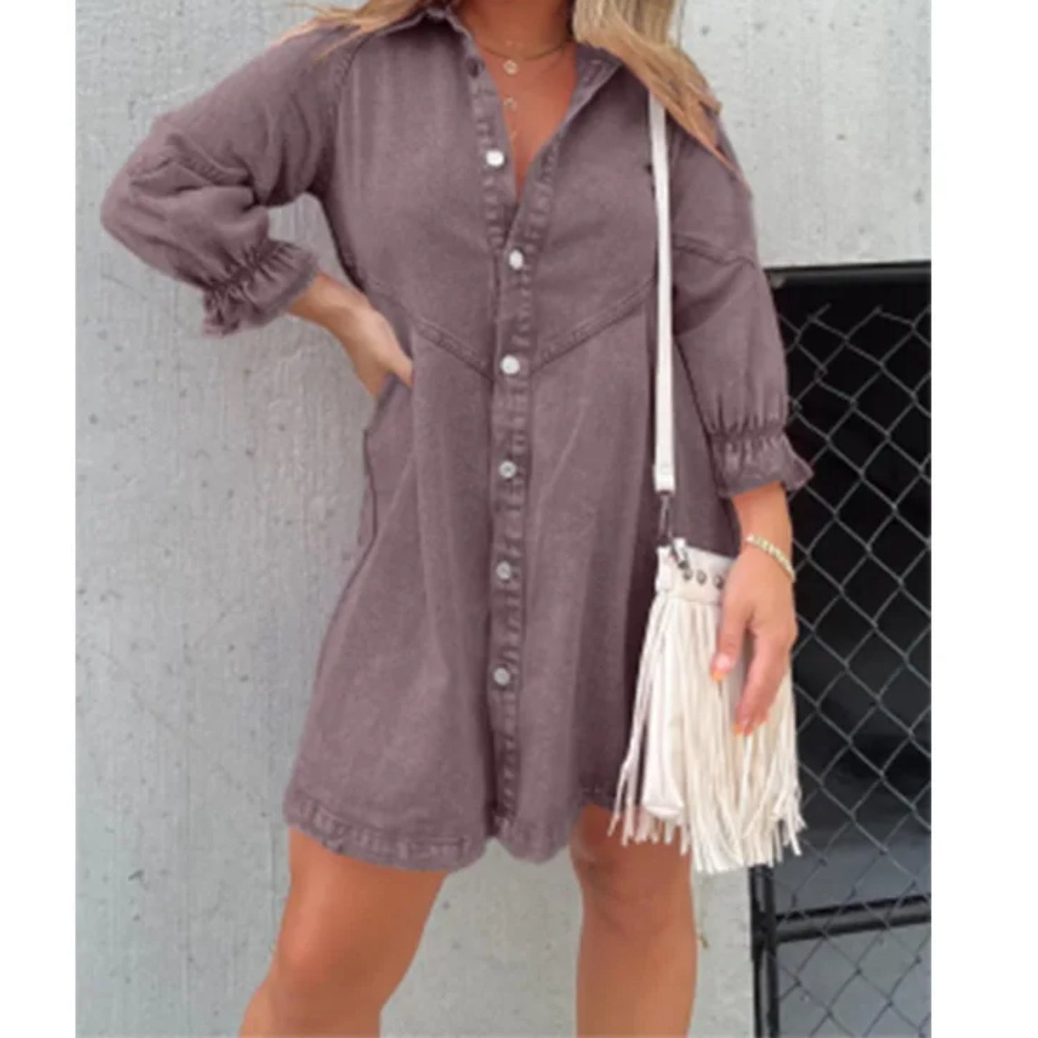 MODA Sort sommerkjole med vendekrave og knapper