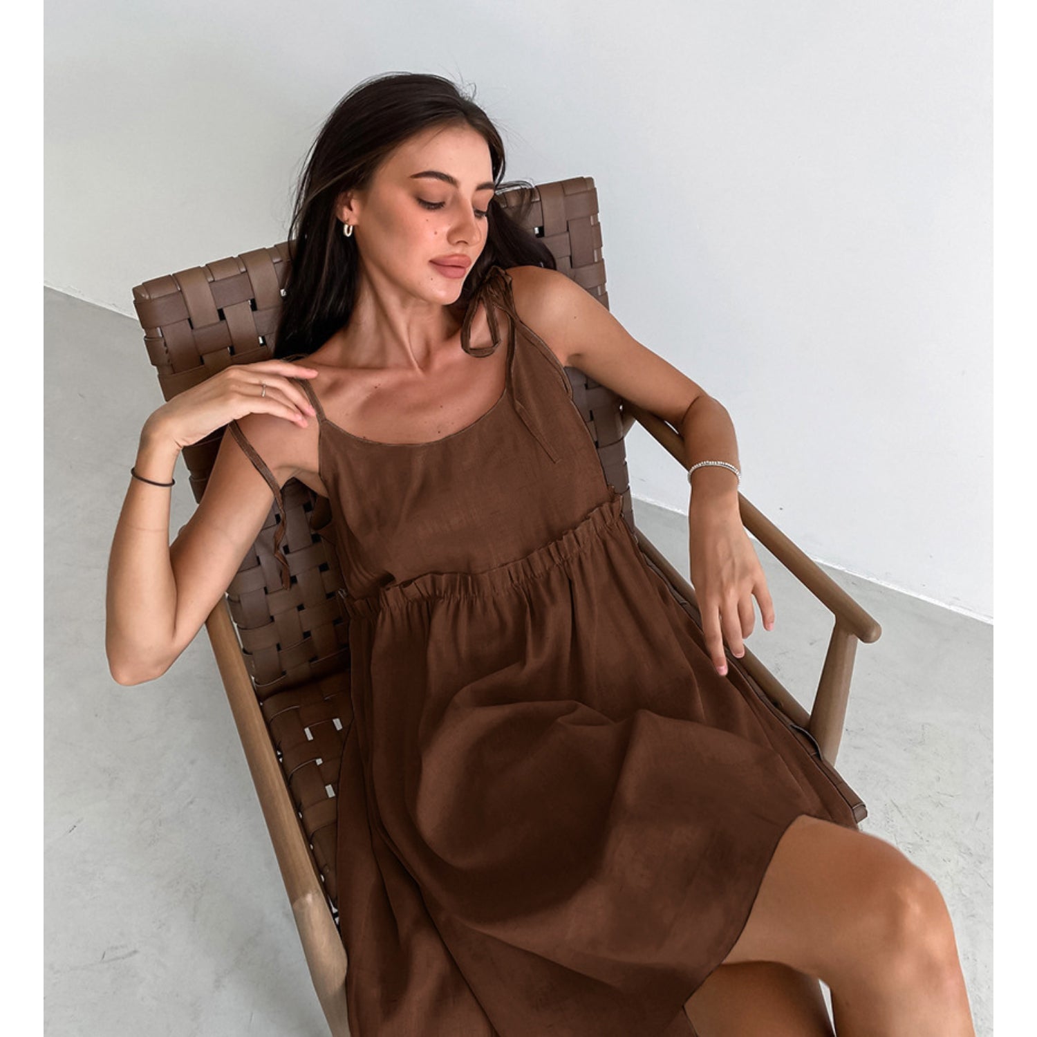 MODA khaki enkel åndbar behagelig sommerkjole