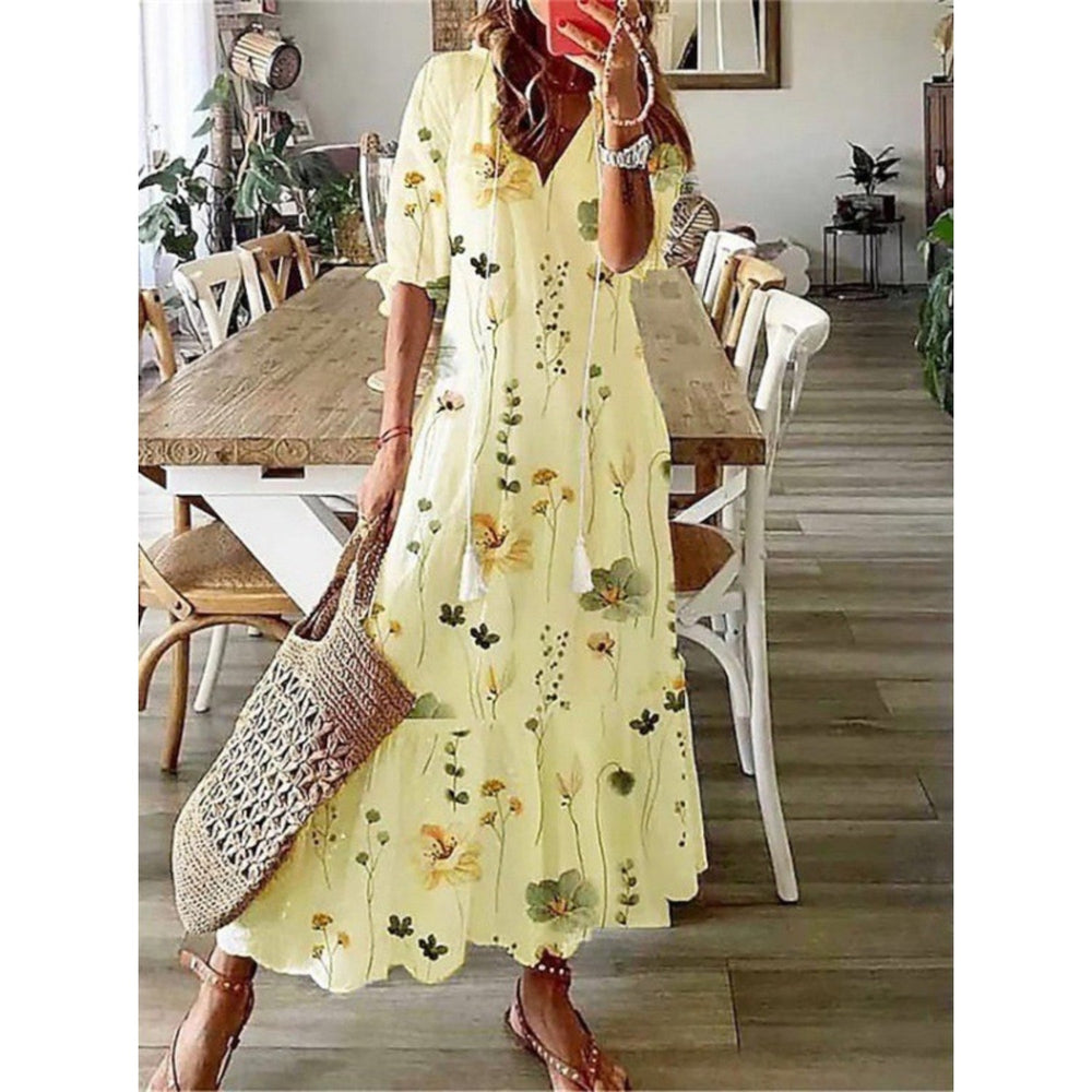 MODA Blå blomsterprintet åndbar sommerkjole