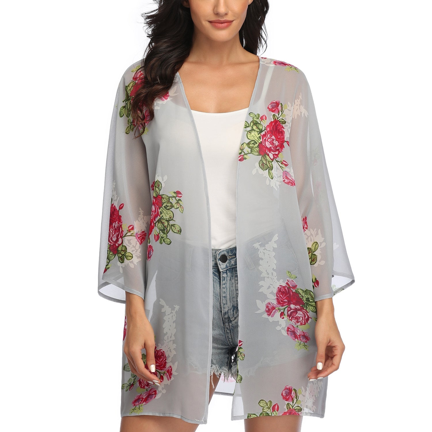 MODA Sort letvægts-kimono med geometrisk print