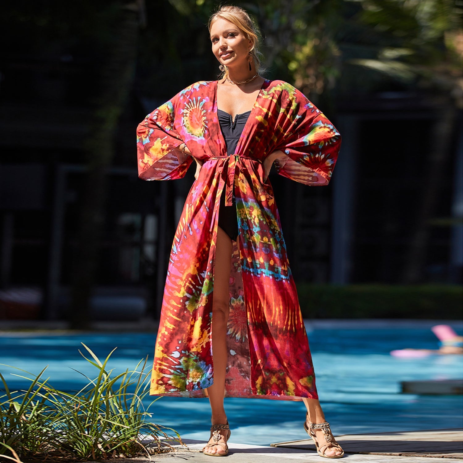 MODA blå bomuldsprintet stribet kimono