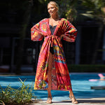 MODA blå bomuldsprintet stribet kimono