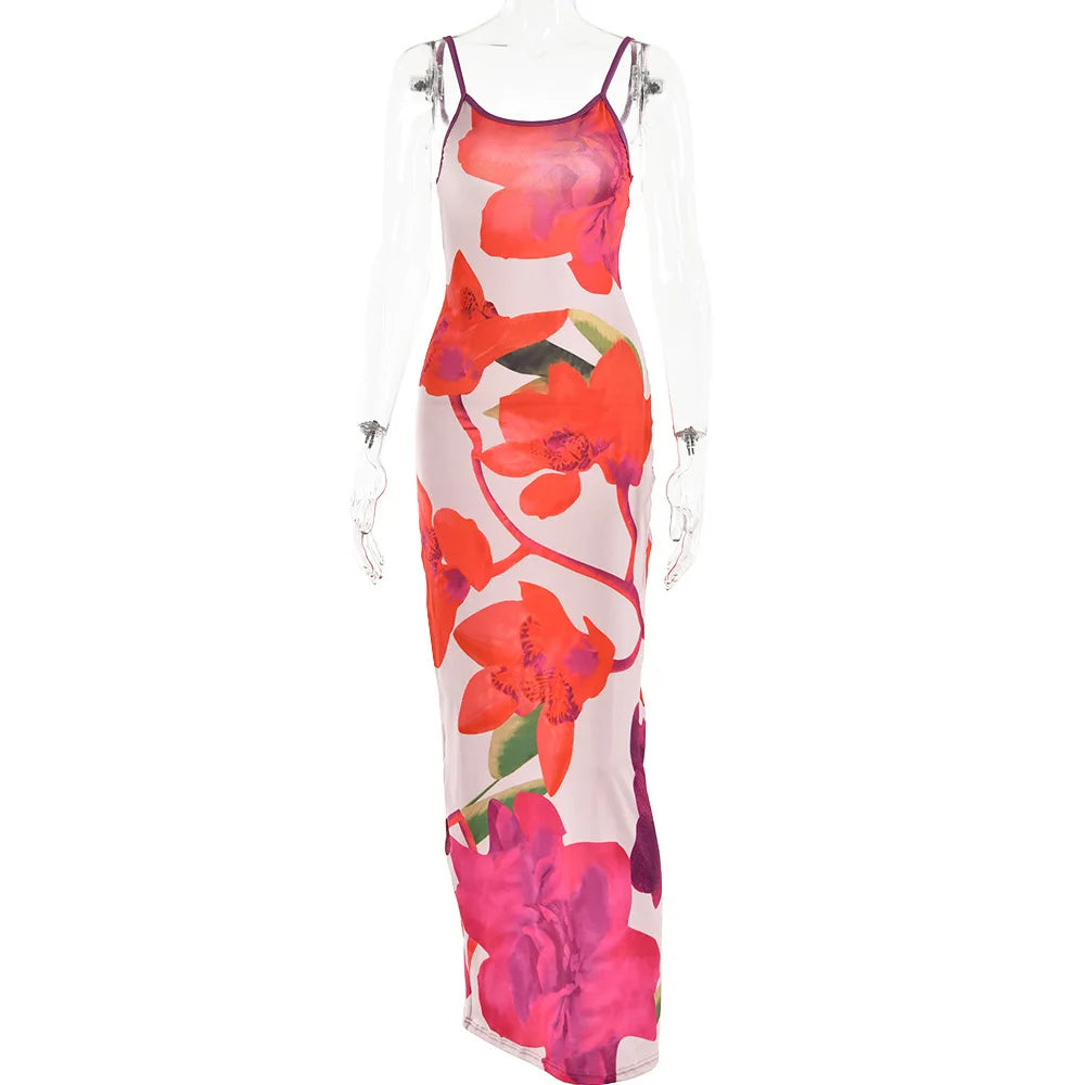 Eloise - midikjole med blomsterprint og blondedetaljer
