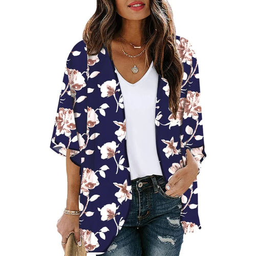 MODA blå printet letvægts-kimono med v-hals