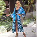 MODA blå bomuldsprintet stribet kimono