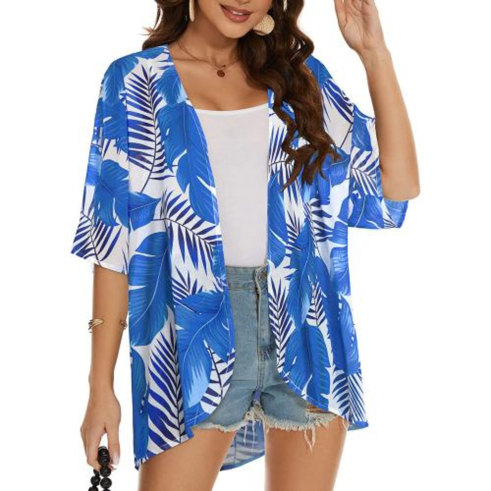 MODA Grå blomsterprintet kimono med v-hals