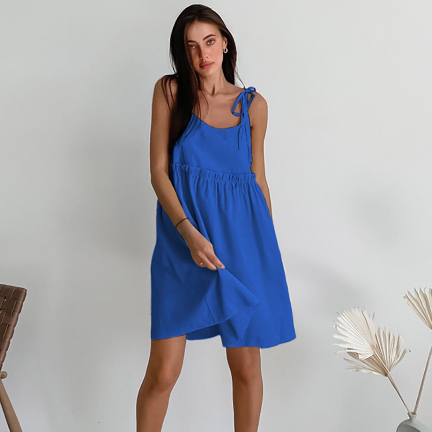 MODA khaki enkel åndbar behagelig sommerkjole