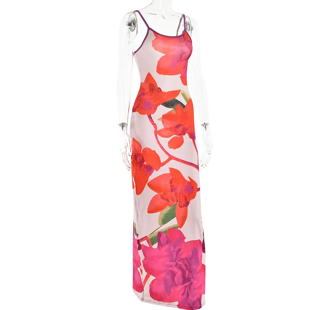 Eloise - midikjole med blomsterprint og blondedetaljer